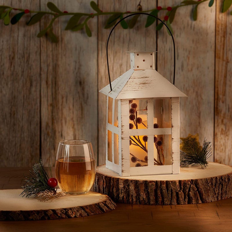 Kate Aspen 9 Inch White Vintage Distressed Rustic Candle Holder Decorative Lantern, Wedding Decoration, Farmhouse Decor, Table Centerpiece, Home Shelf Decor - Image 2